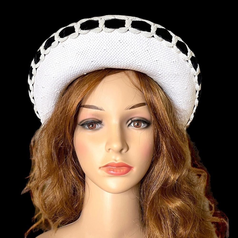 Sweet and Innocent Vintage Eric Javits 1980’s Black & White Derby Pillbox Hat - Picture 6 of 15